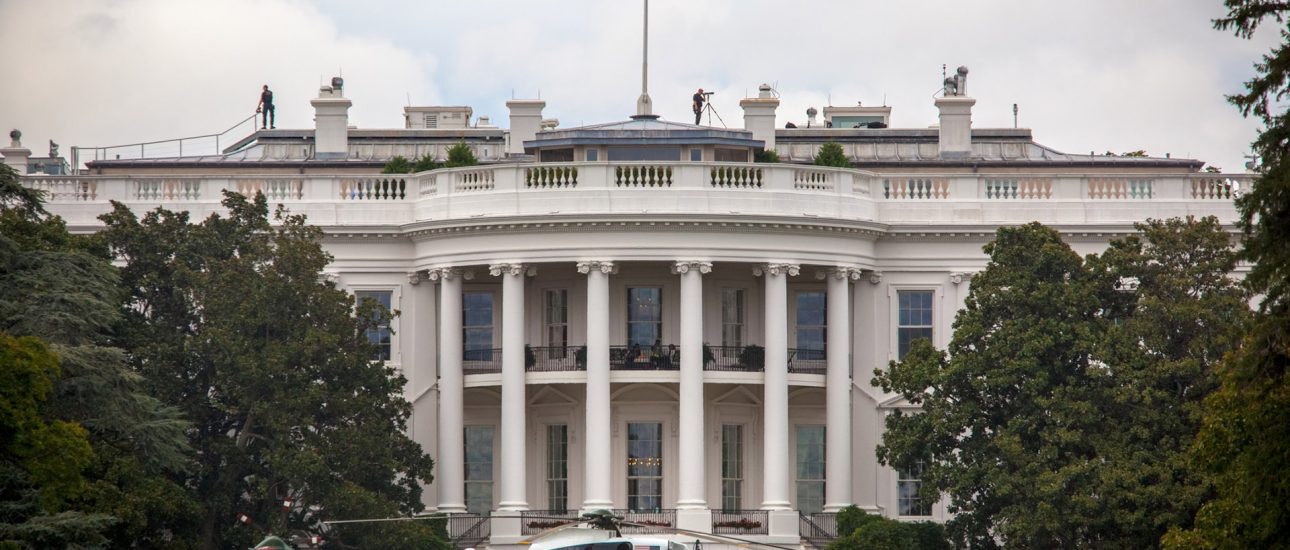 White House with Marine One Parked on Lawn