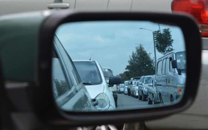 Car traffic in mirror