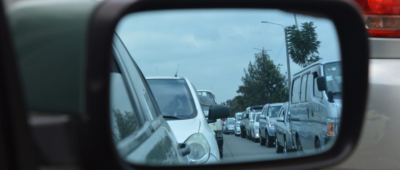 Car traffic in mirror