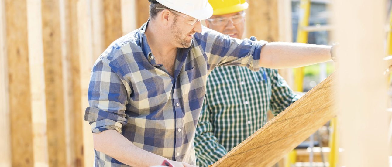 Construction Workers Cutting Plywood