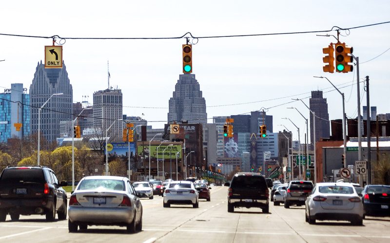 City traffic in Detroit Michigan