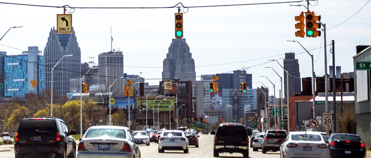 City traffic in Detroit Michigan