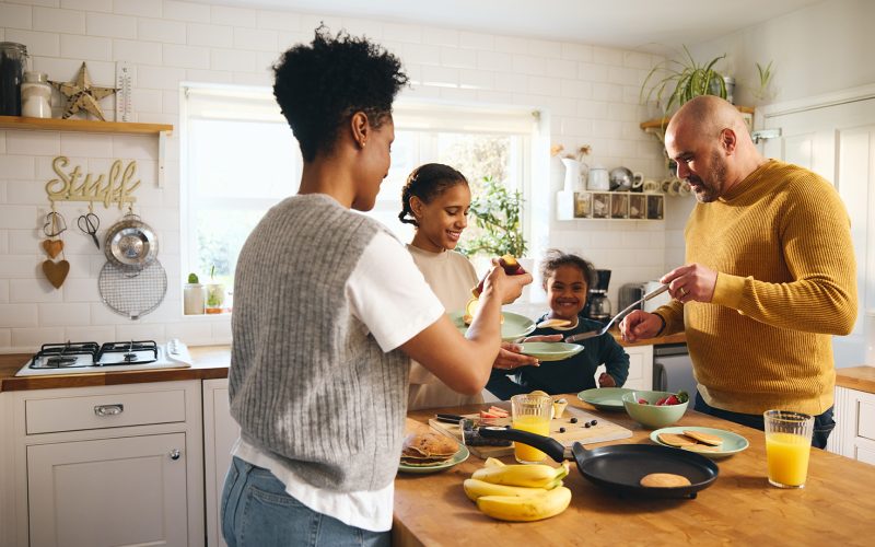 Family cooking breakfast