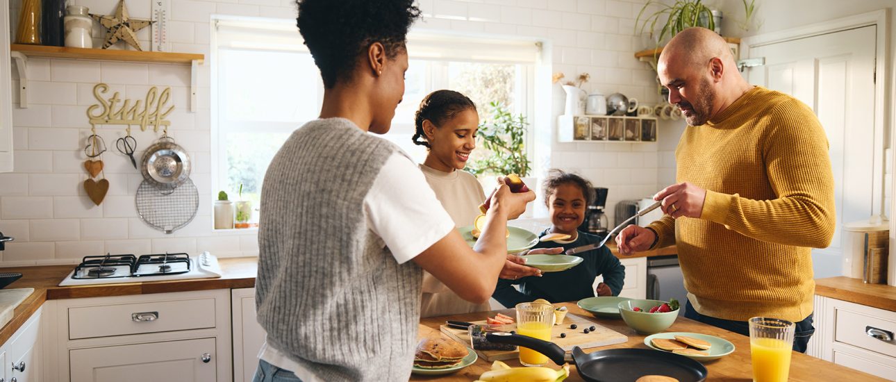 Family cooking breakfast