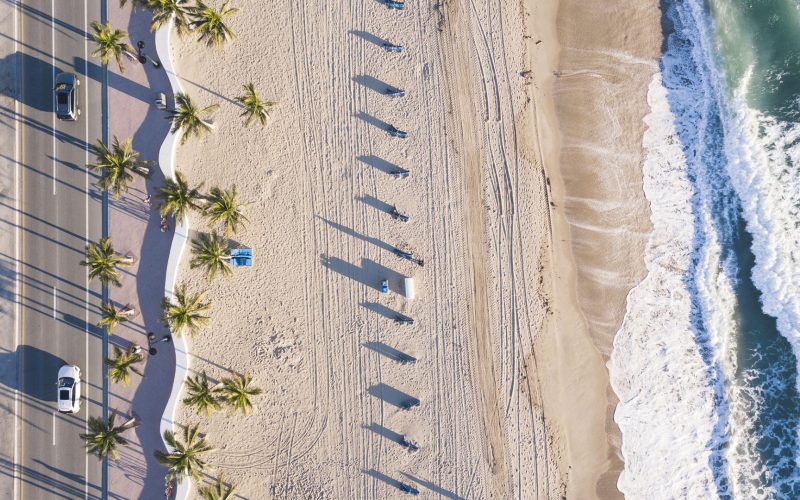 Fort Lauderdale Beach at sunrise from drone point of view