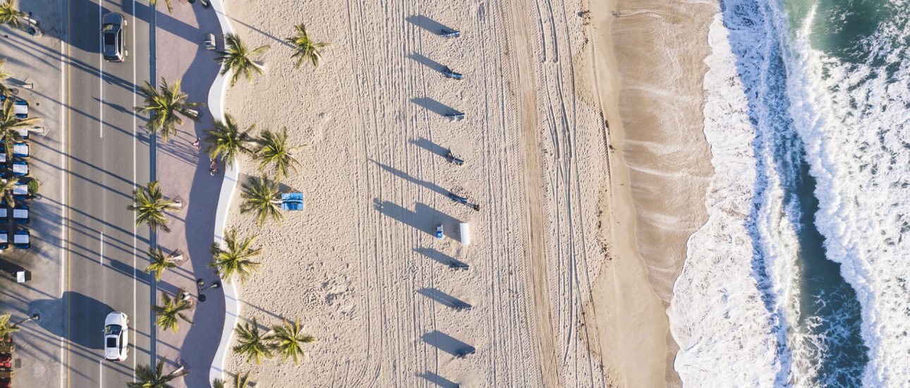 Fort Lauderdale Beach at sunrise from drone point of view