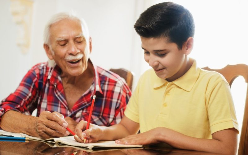 Grandparent helping with homework