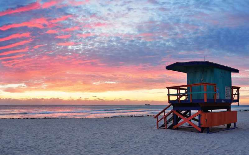 Miami South Beach sunrise with lifeguard tower