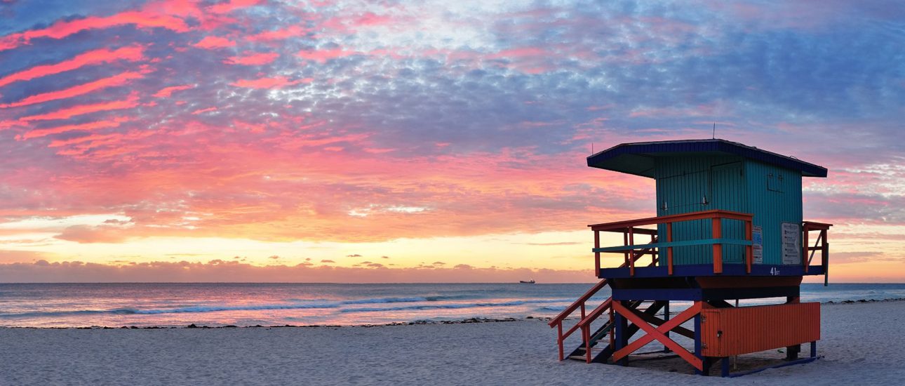 Miami South Beach sunrise with lifeguard tower