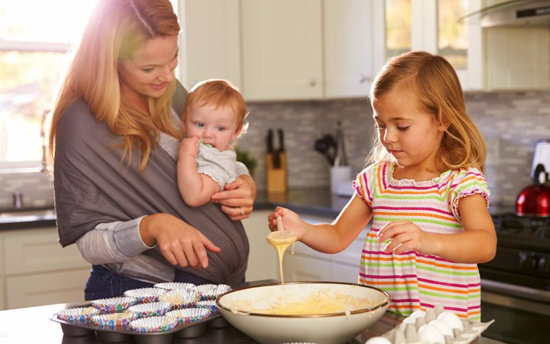 Mom cooking with children