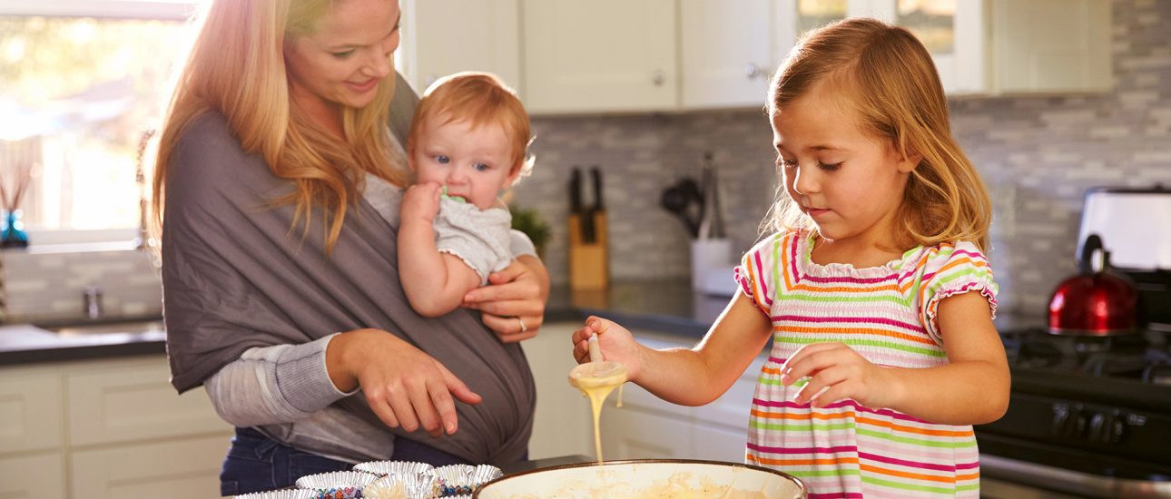 Mom cooking with children