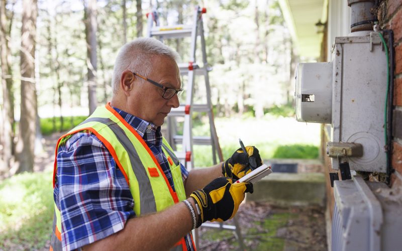 Man performing home energy audit