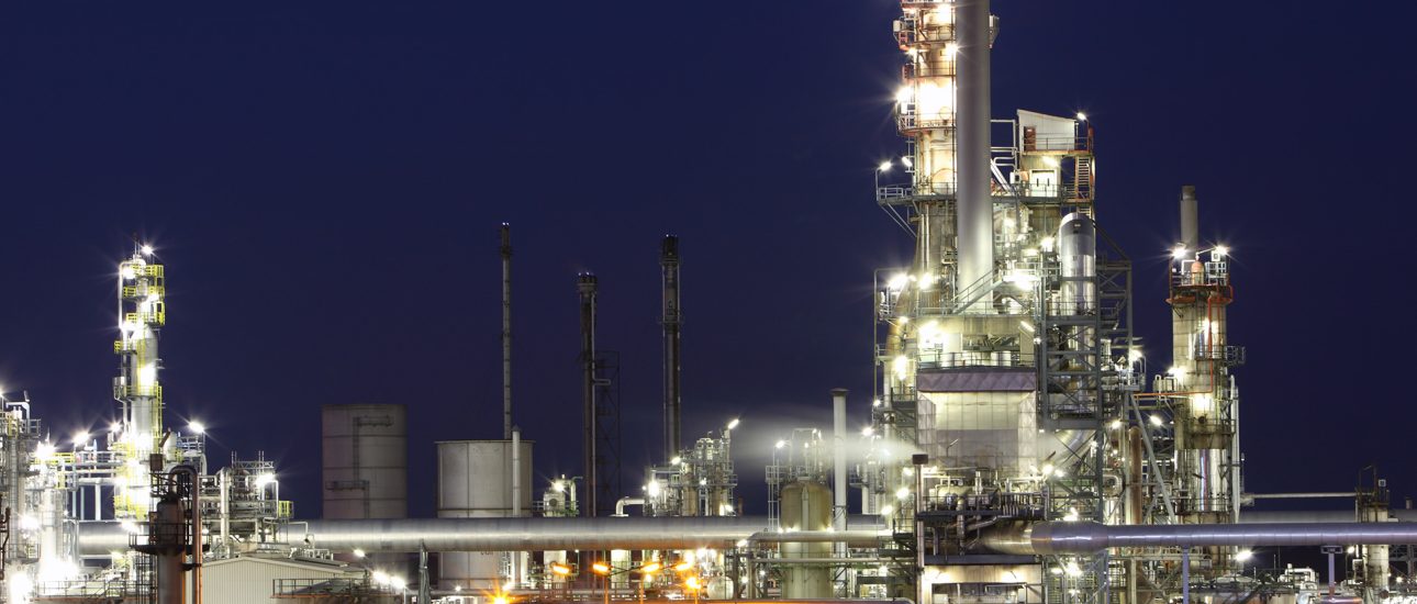 Chemical manufacturing plant at night