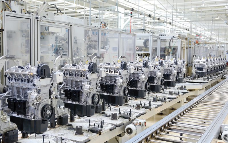 Production assembly line for manufacturing of engines