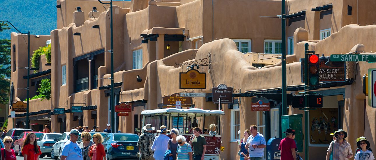 Santa Fe New Mexico Street with Pedestrians