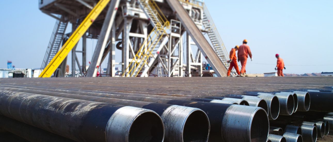 Offshore oil rig with workers