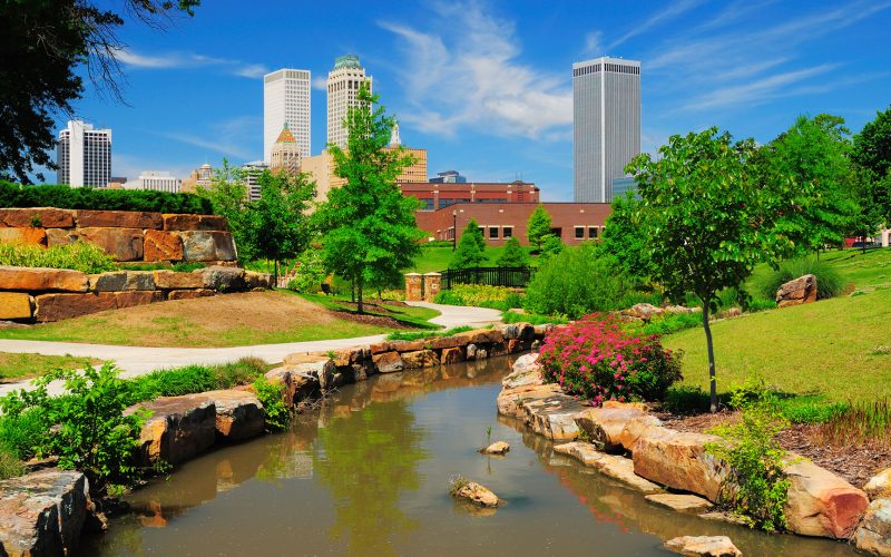 Tulsa Oklahoma skyline and park