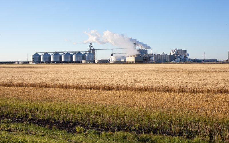 Ethanol refinery with farm fields