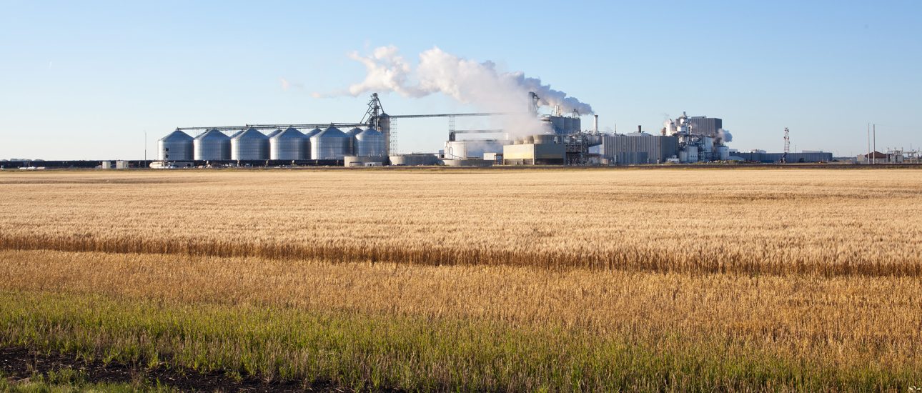 Ethanol refinery with farm fields