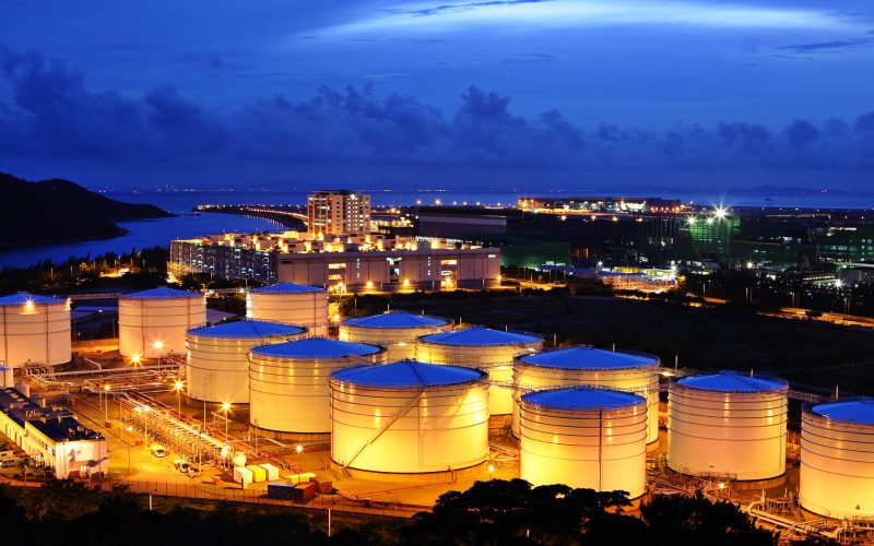 Oil tank farm at port