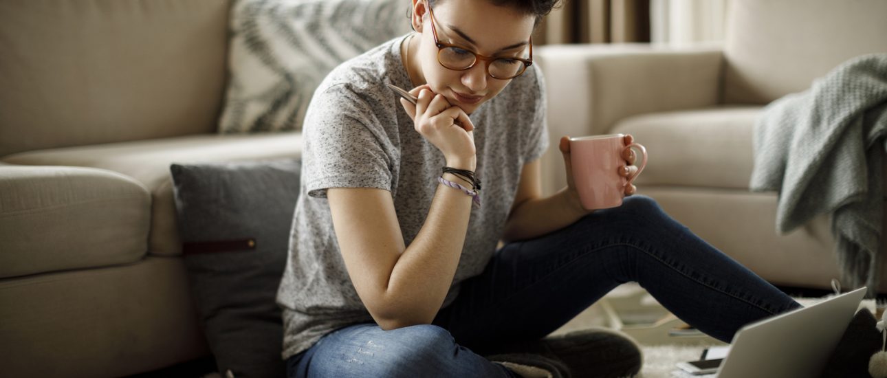 Young woman working at home