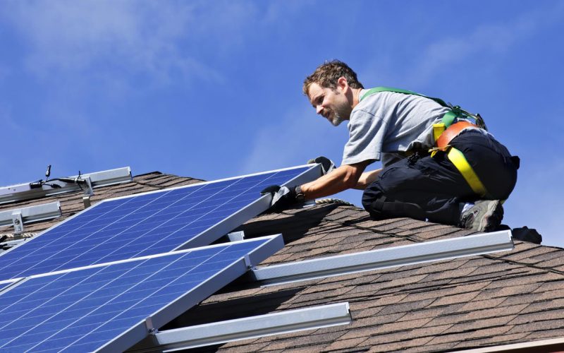 Solar panel installation on roof