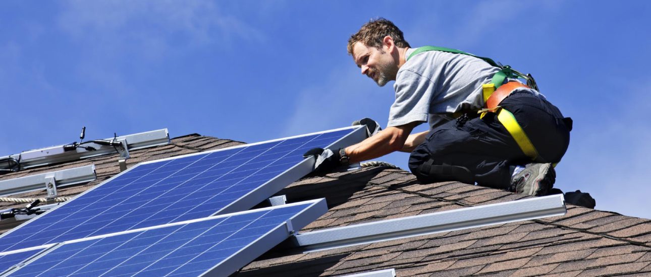 Solar panel installation on roof