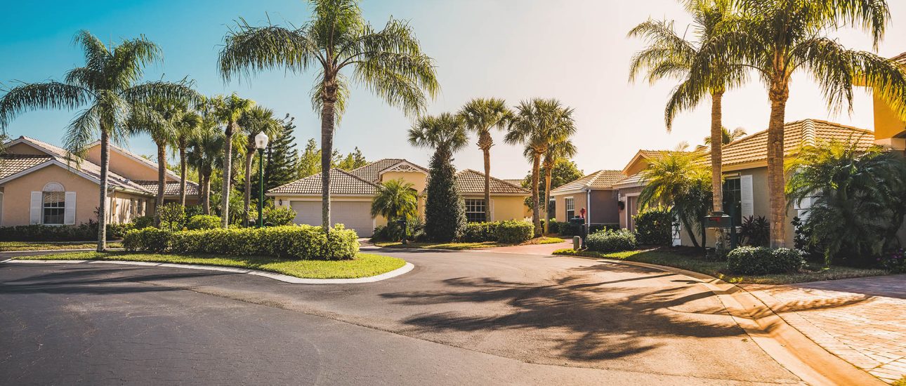 Community houses with palms, South Florida