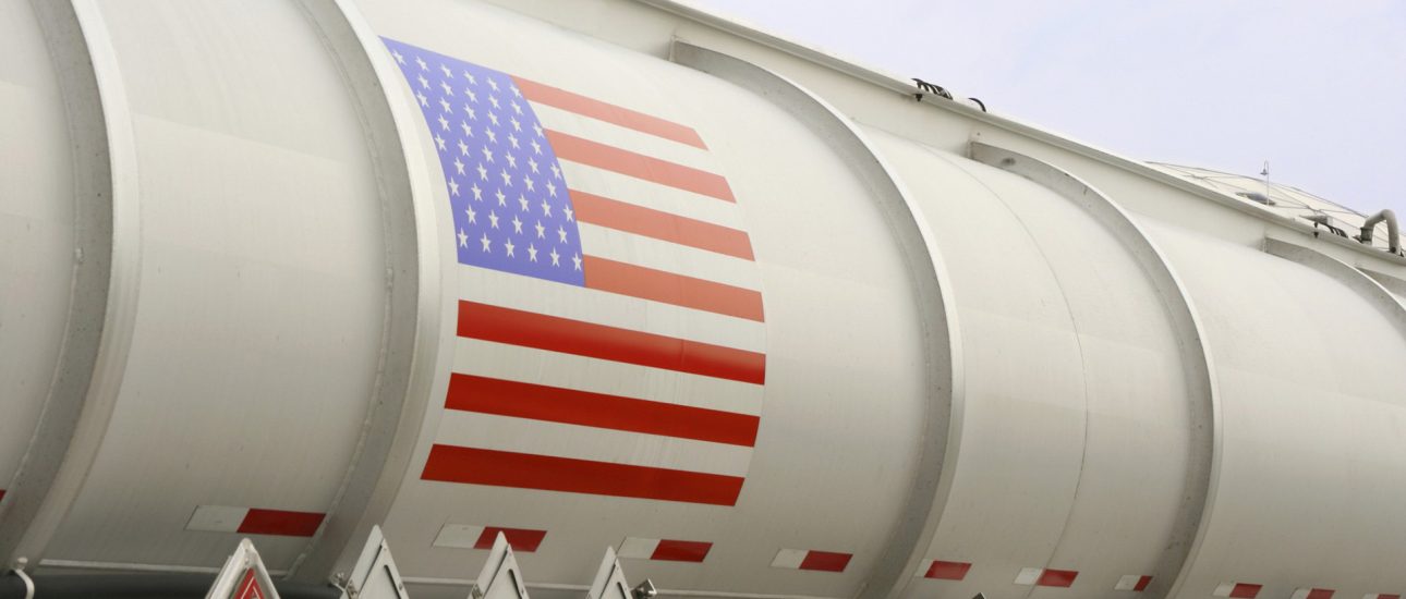 Tanker truck with American flag