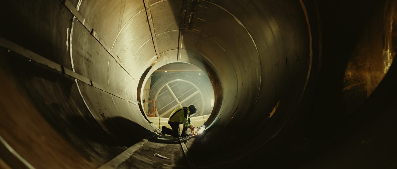 Welder Inside of Pipeline