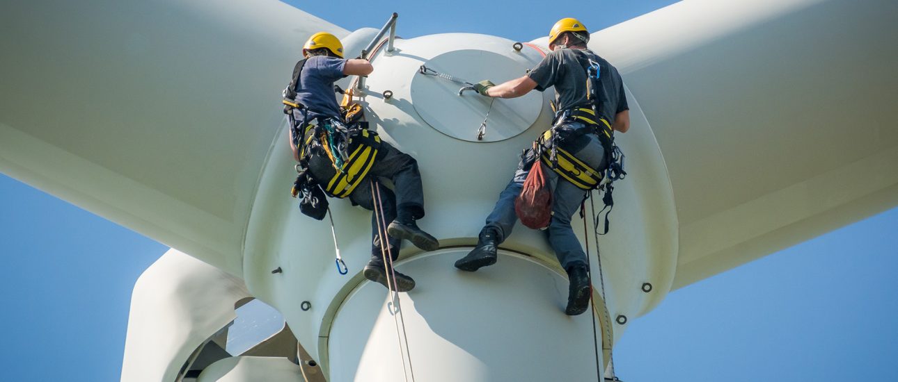 Wind turbine with workers