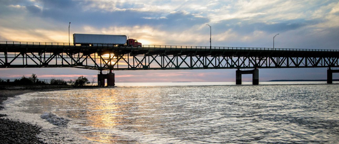 Semi Truck Crossing the Mackinaw Bridge