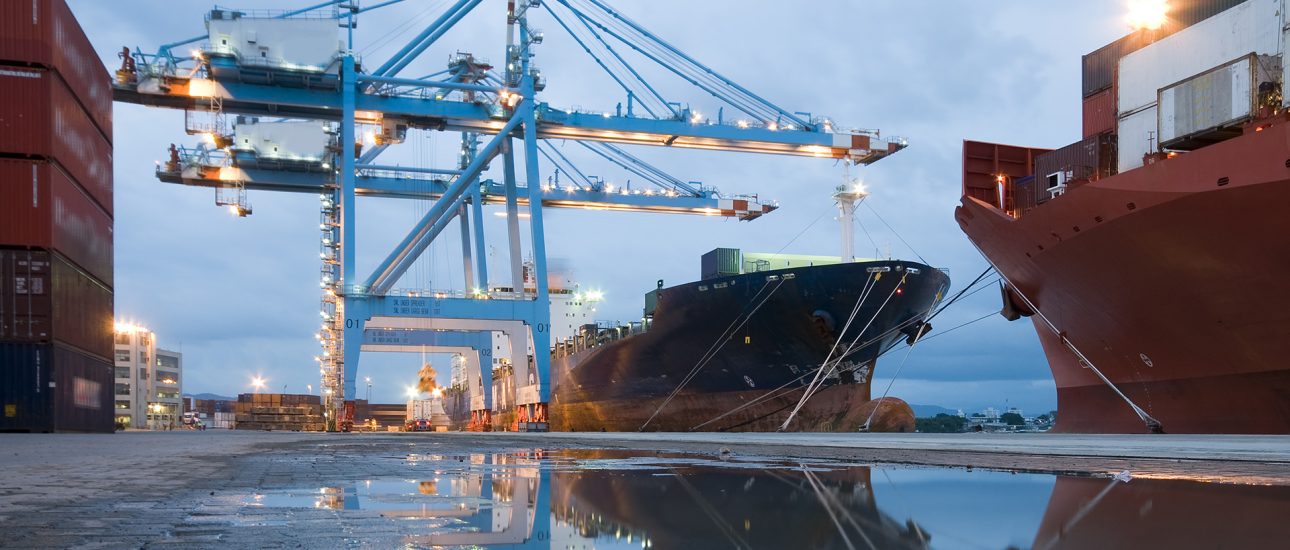 Port cranes loading ship