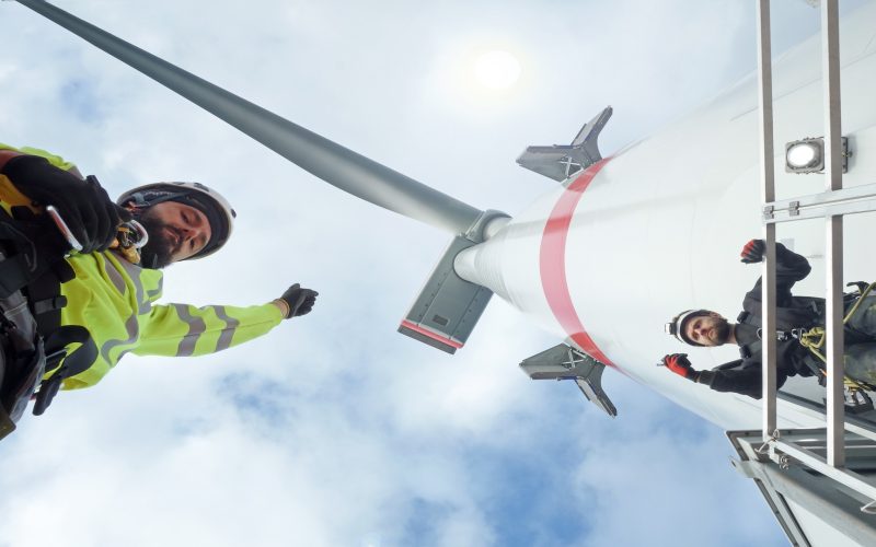 Workers working on wind-turbine