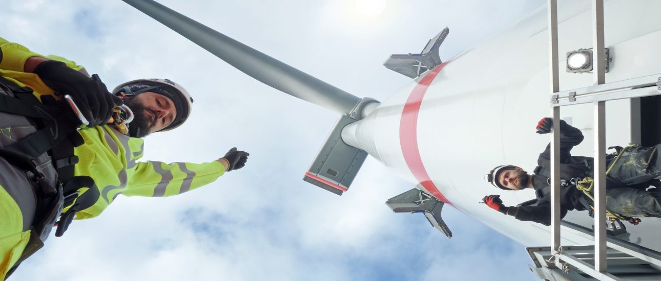 Workers working on wind-turbine